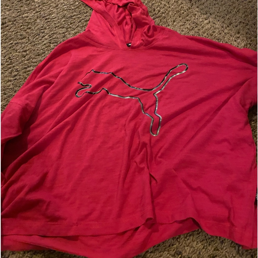 Pink puma cropped long sleeve with hood